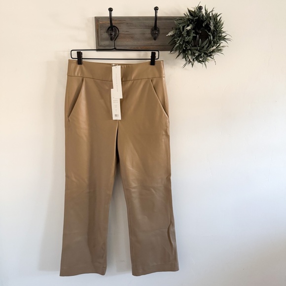 NWT Veronica Beard Tan Crop Flare Faux Leather Cormac Pants US 8